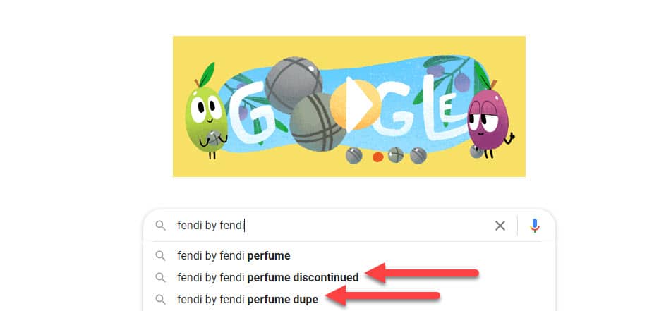 searching google for perfume name and seeing the autocomplete suggesting "discontinued"
